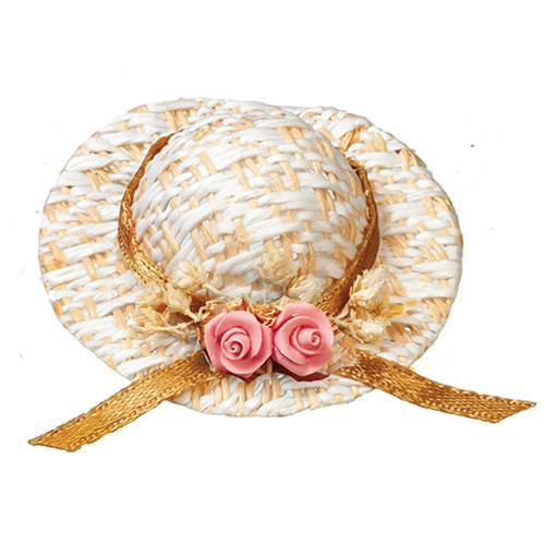 Straw Hat with Pink Flower